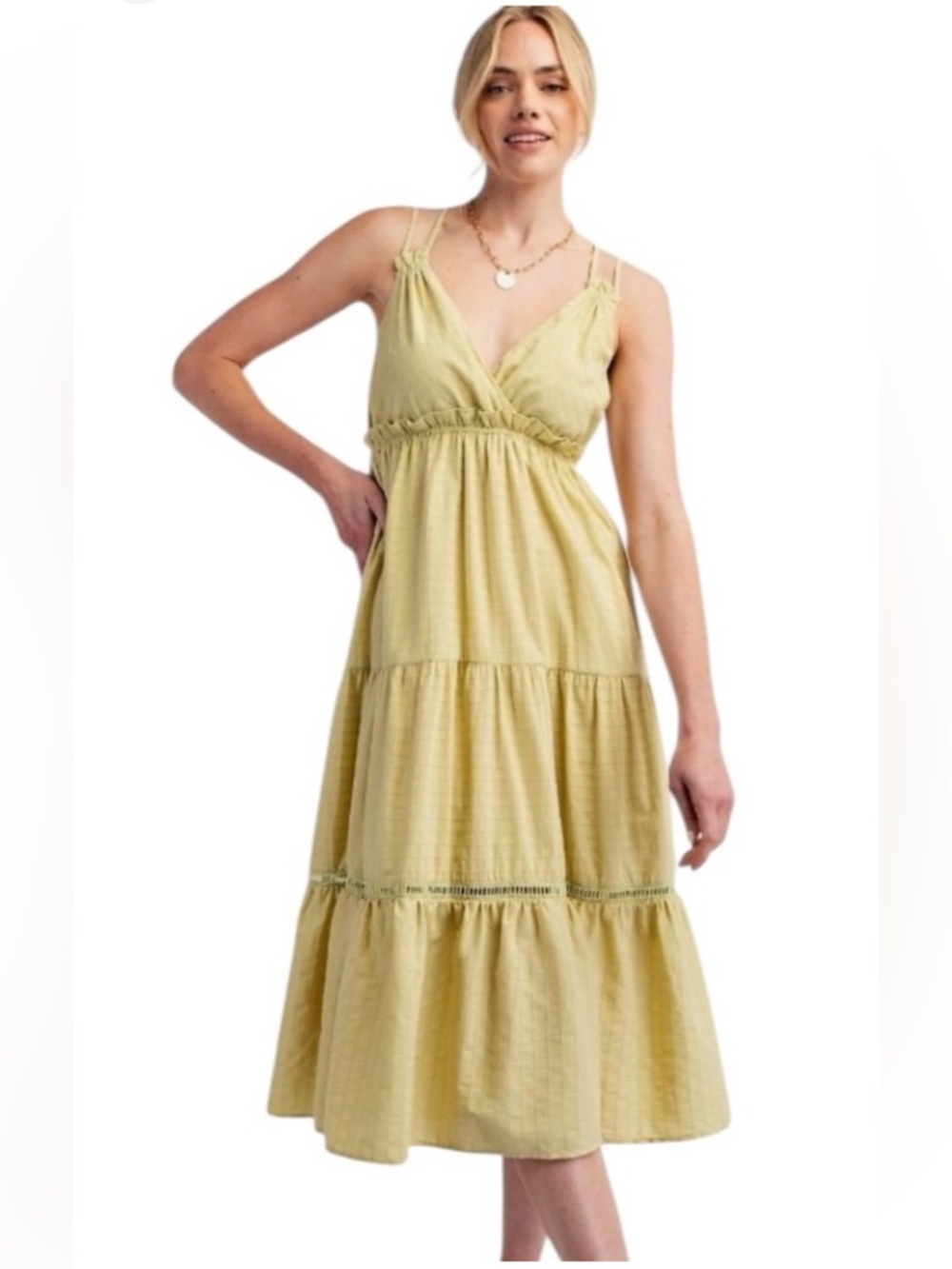 Easel Lime / Yellow Tiered Midi Dress – Size Small – NWT
